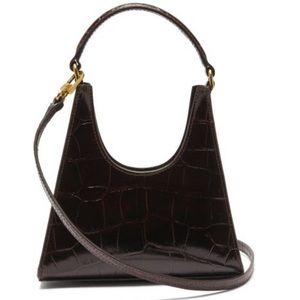 STAUD Rey Mini Crocodile-effect Leather Handbag - Dark Brown